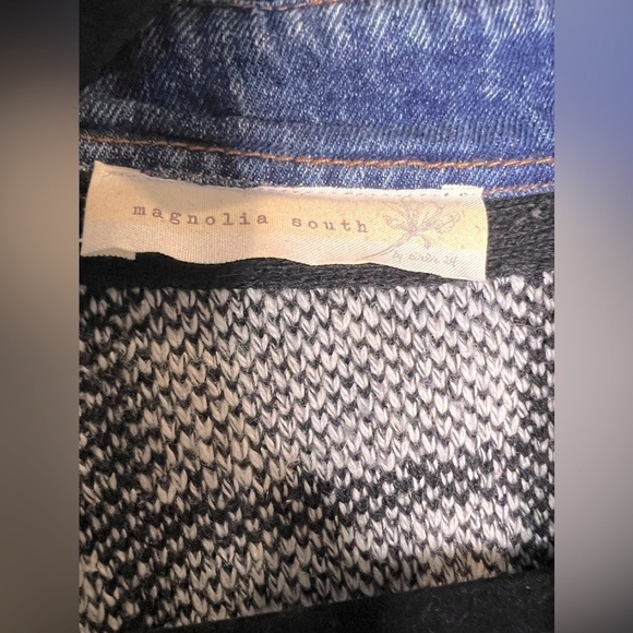 Magnolia South Windowpane Open Cardigan Denim Point Collar OSFM - Picture 6 of 6